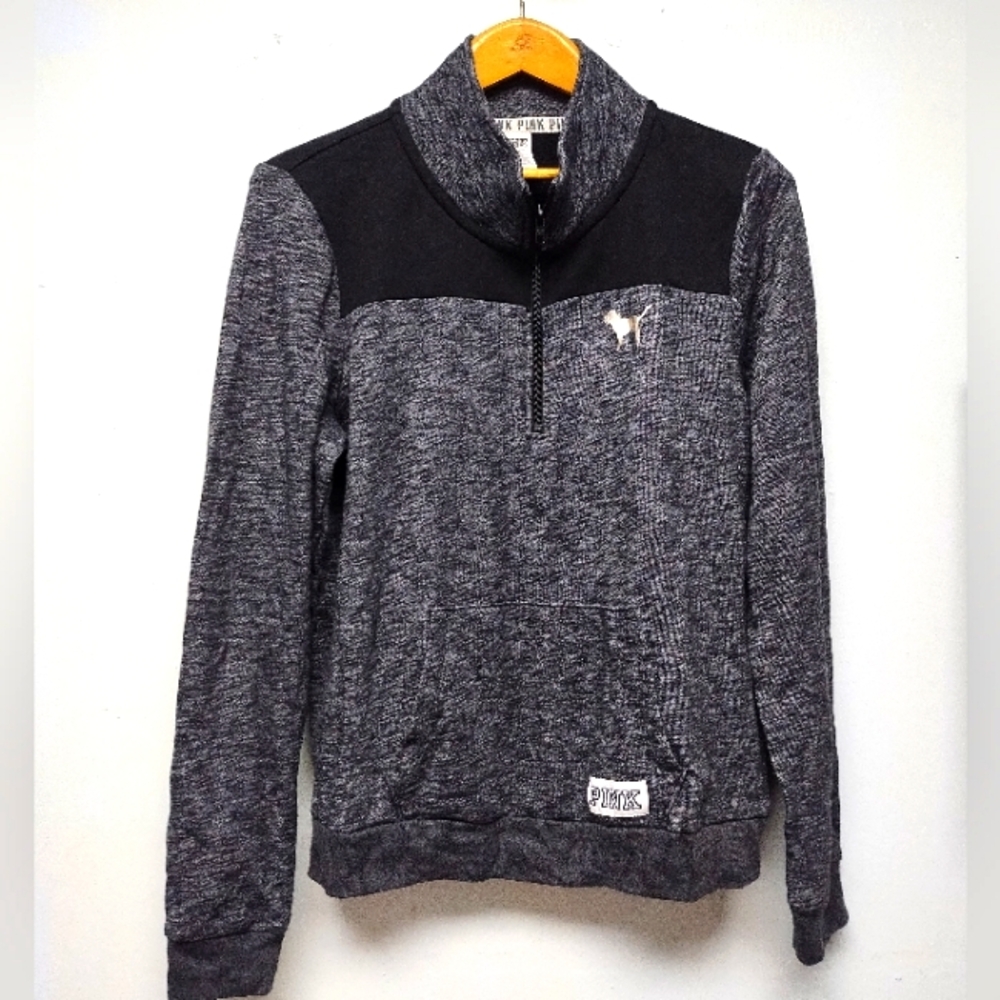 Pink by Victoria Secret Black Gray Half Zip Sweatshirt Jacket Top L